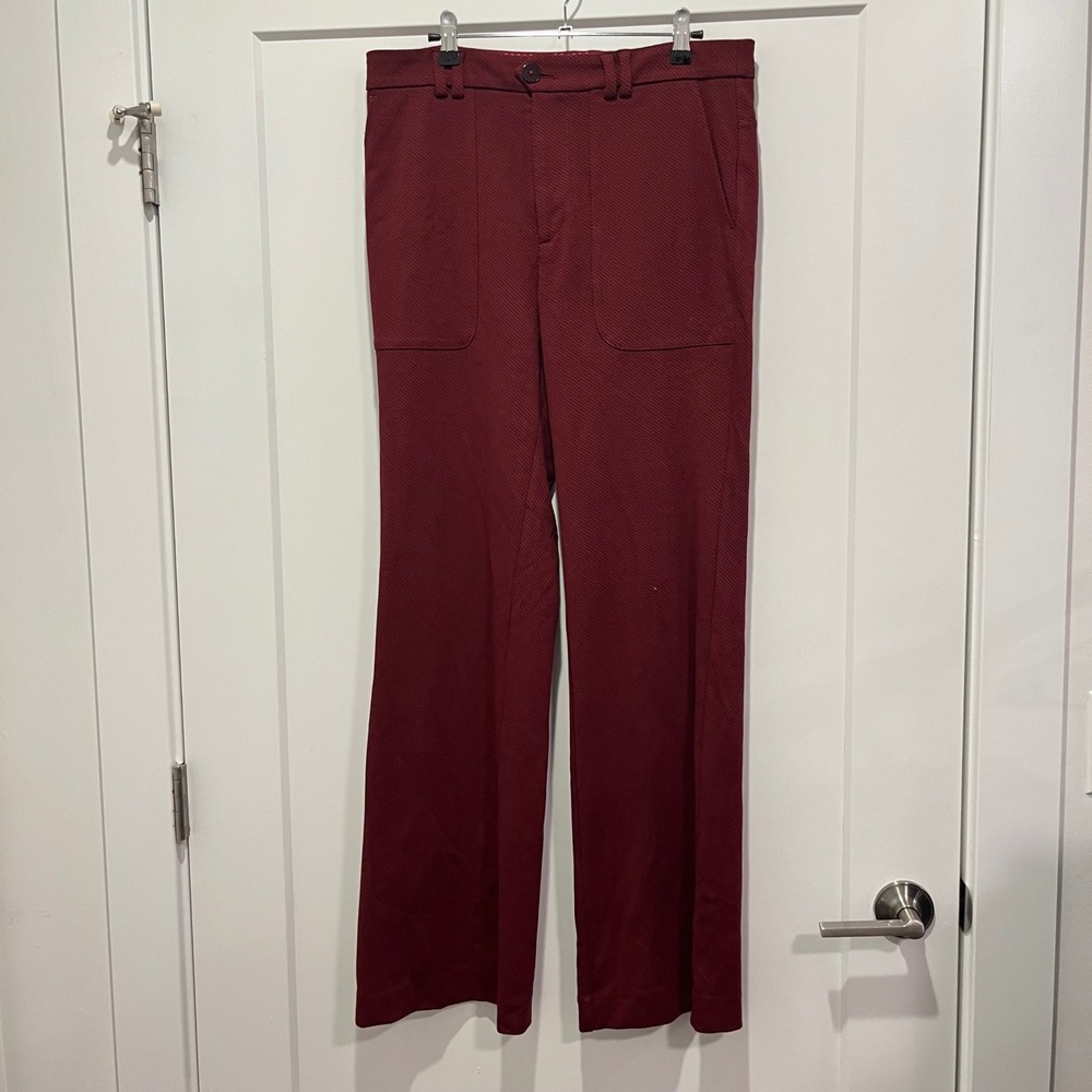 Anthropologie The Essential Trouser Burgundy Stripe Wide Leg Pants‎ Size 10
